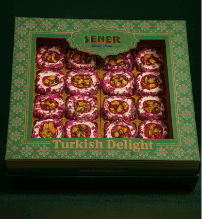 350 gr Antep Fıstıklı Gül Yaprak Kaplamalı Narlı Lokum Hediyelik