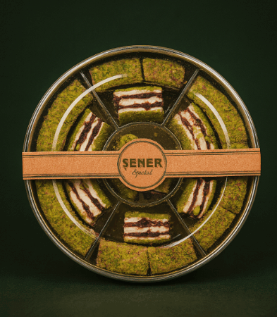 250 gr Antep Fıstıklı Pralinli Baklava Dilim Yuvarlak Kutu