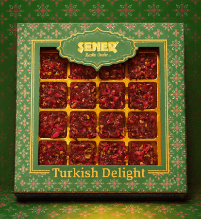 350 gr Antep Fıstıklı Gül Yaprak Kaplı Narlı Hediyelik Lokum