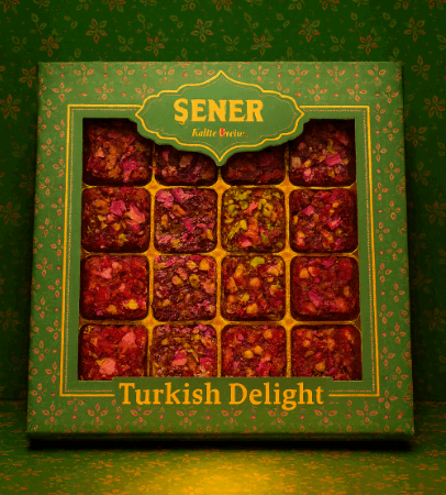 350 gr Antep Fıstıklı Gül Yaprak Kaplı Narlı, Zereş Üzümlü Fıstıklı Narlı Lokum